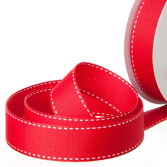 Ribbon Grosgrain Saddle Stitch Red (25mmx20m)