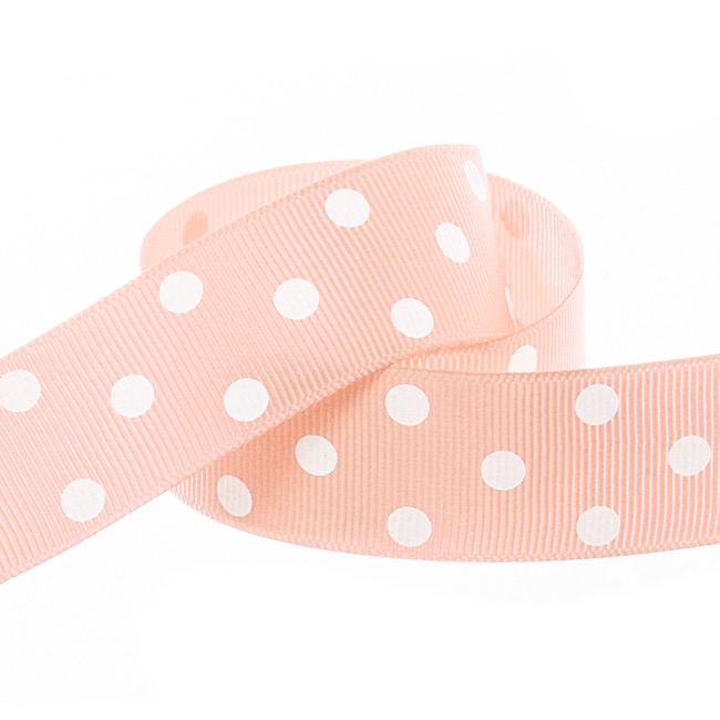 Ribbon Grosgrain Polka Dots Baby Pink (25mmx20m)