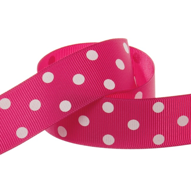 Ribbon Grosgrain Polka Dots Hot Pink (25mmx20m)