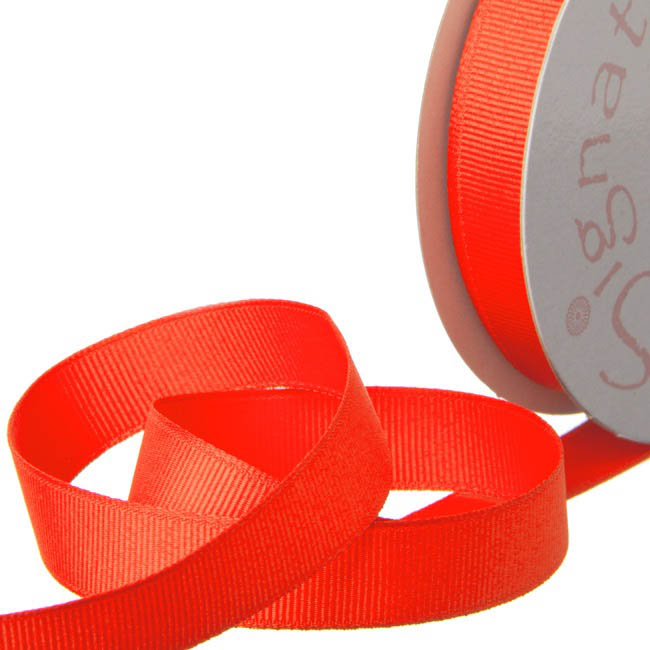 Ribbon Plain Grosgrain Neon Red Orange (15mmx20m)