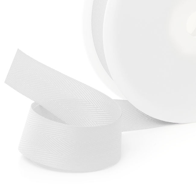 Ribbon Twill Herringbone White (25mmx20m)