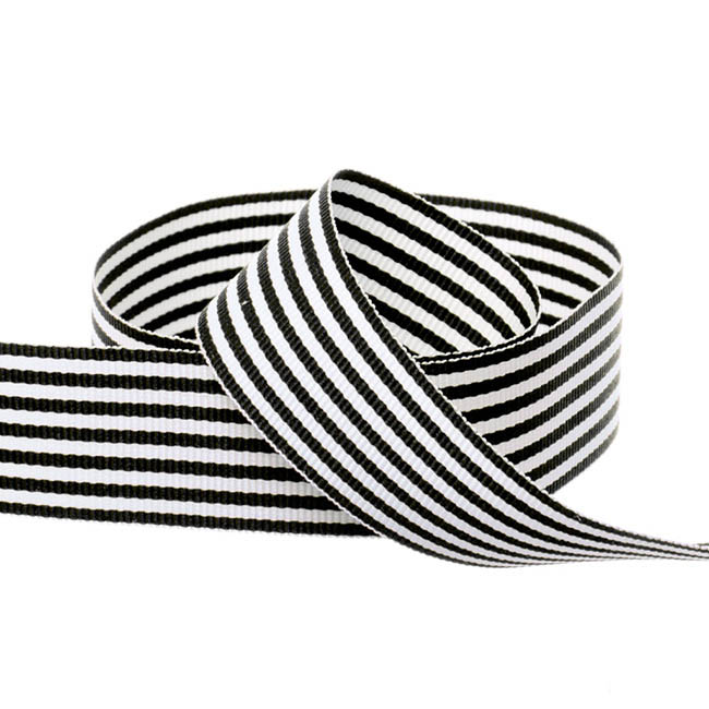 Grosgrain Fine Stripes Ribbon Black (25mmx20m)