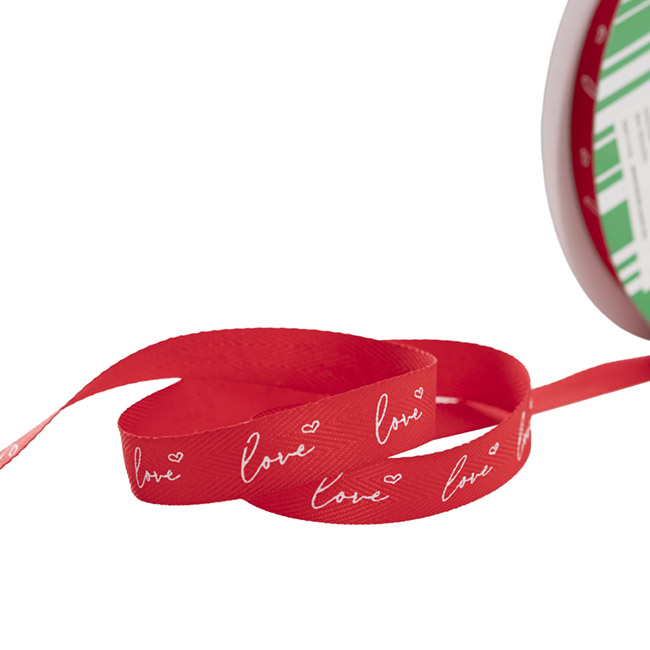 Herringbone Twill Ribbon Love Red (15mmx20m)