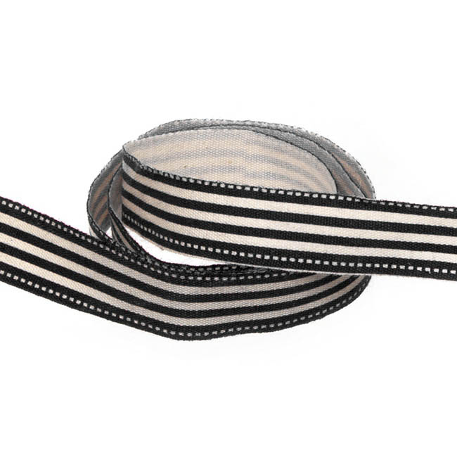 Cotton Stripe Ribbon Black (15mmx10m)