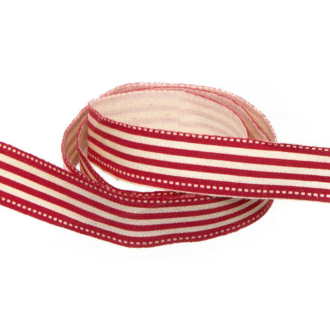 Cotton Stripe Ribbon Red (15mmx10m)