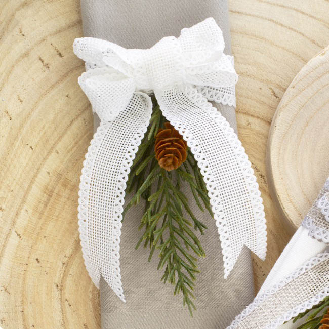Faux Linen Ribbon with Scalloped Edge Bright White(25mmx10m)