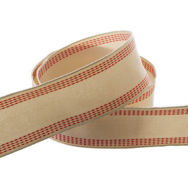 Natural Ribbon with Stitch Red (40mmx10m)