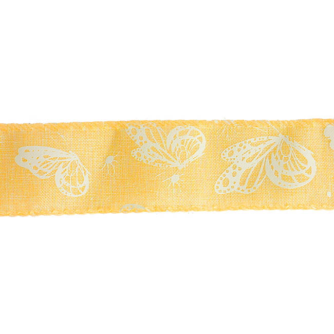 Ribbon Linen Woven Edge Butterflies Yellow (40mmx10m)