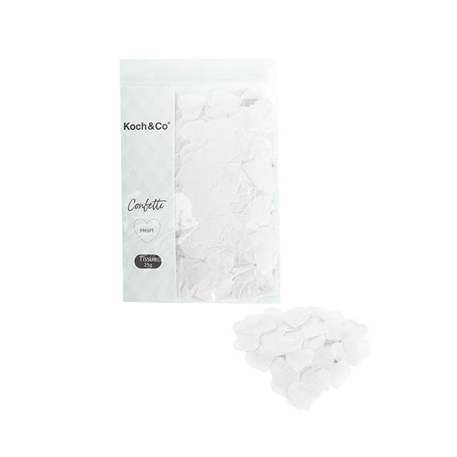 Confetti Heart Shape Tissue 25g Bag (2.5cmD) White