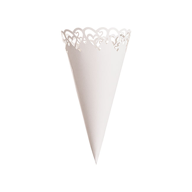 Wedding Confetti Cone Hearts Pack 20 White (14cmH)
