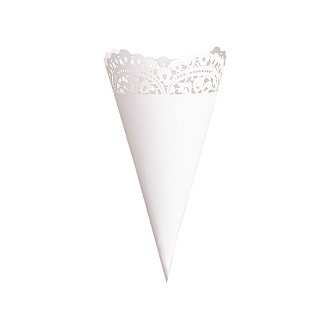 Wedding Confetti Cone Lace Pattern Pack 20 White (14cmH)