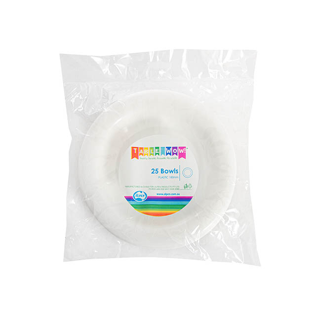 Deluxe Plastic Dessert Bowl White (18cmD) Pack 25