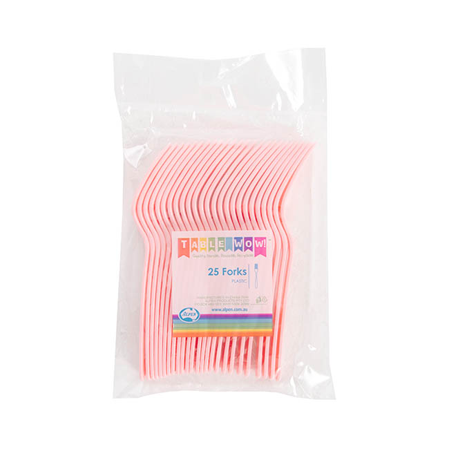 Deluxe Plastic Fork Soft Pink (19cm) Pack 25
