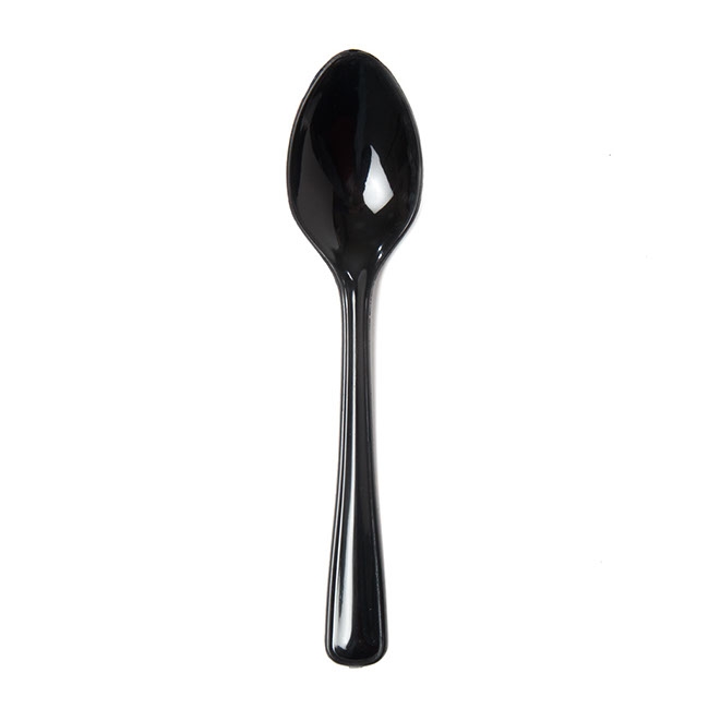 Deluxe Plastic Spoon Black (17cm) Pack 25