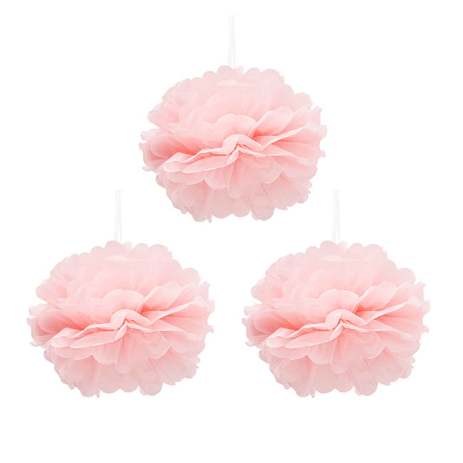 Hanging Tissue Pom Pom Pack 3 Soft Pink (30cmD)