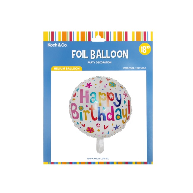 Foil Balloon 18 (45cmD) Pack 5 Round Happy Birthday