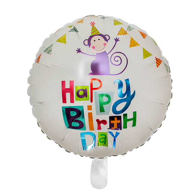 Foil Balloon 18 (45cmD) Round Monkey Happy Birthday