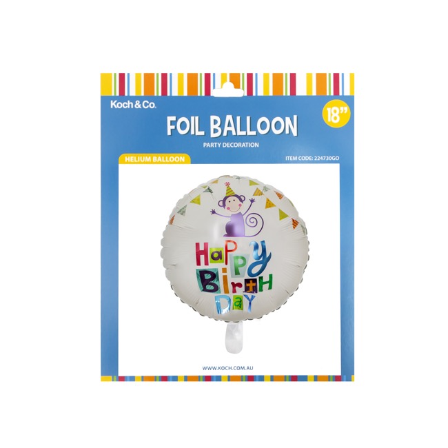 Foil Balloon 18 (45cmD) Round Monkey Happy Birthday