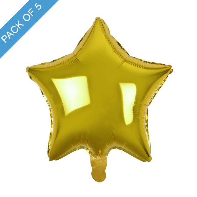 Foil Balloon 19 (48cm) Pack 5 Star Shape Solid Gold