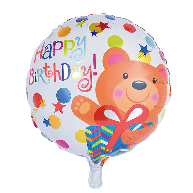 Foil Balloon 18 (45cmD) Round Happy Birthday Bear