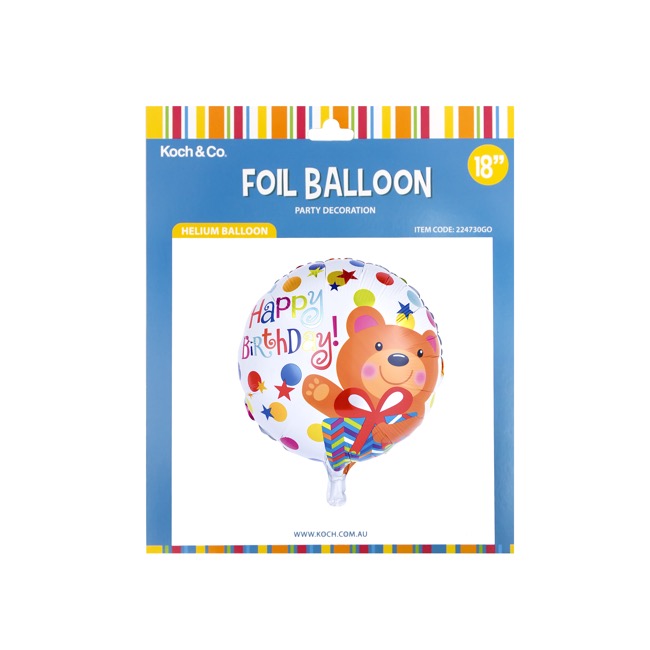 Foil Balloon 18 (45cmD) Round Happy Birthday Bear