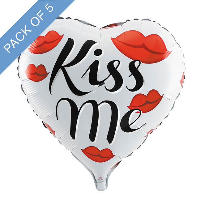 Foil Balloon 18 (45cmD) Pack 5 Heart Shape Kiss Me