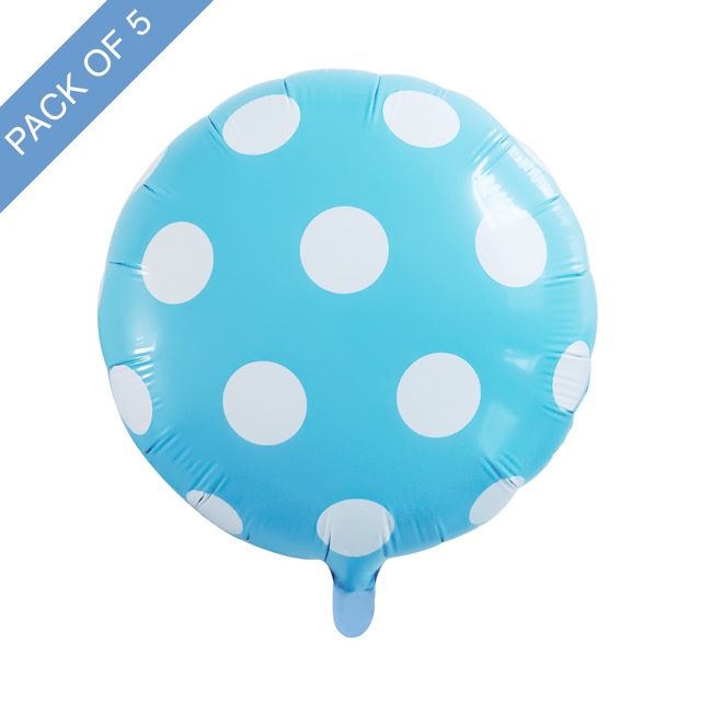 Foil Balloon 18 (45cmD) Pack 5 Round Large Dot Baby Blue