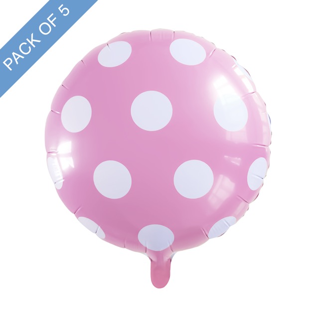 Foil Balloon 18 (45cmD) Pack 5 Round Large Dot Baby Pink