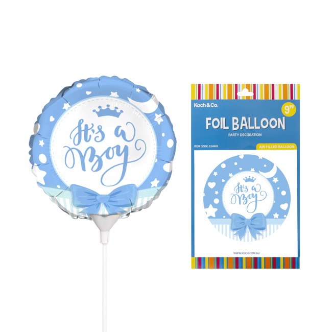 Foil Balloon 9 (22.5cmD) Pack 5 Round Ribbon Its a Boy