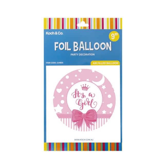Foil Balloon 9 (22.5cmD) Air Fill Round Ribbon Its a Girl