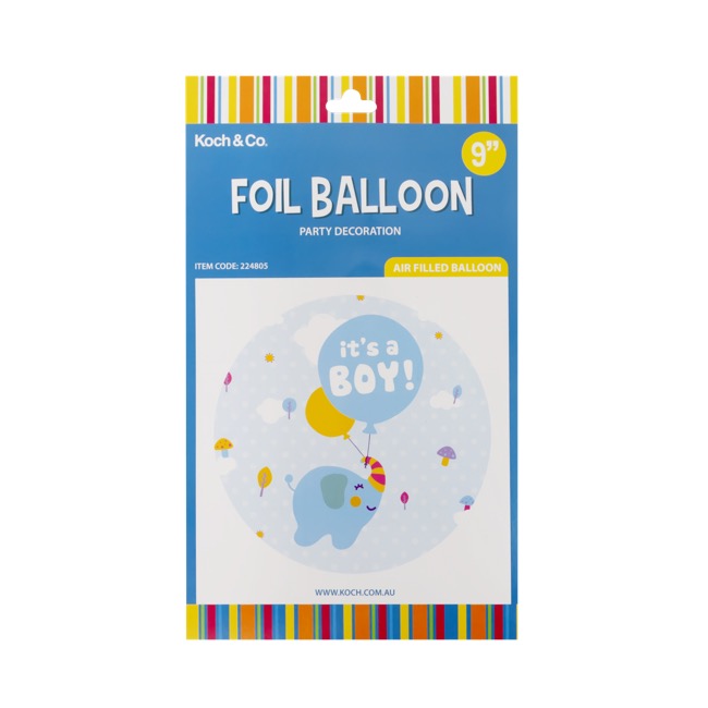 Foil Balloon 9 (22.5cmD) Air Fill Round Elephant Its a Boy