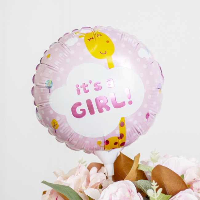 Foil Balloon 9 (22.5cmD) Pack 5 Round Giraffe Its a Girl