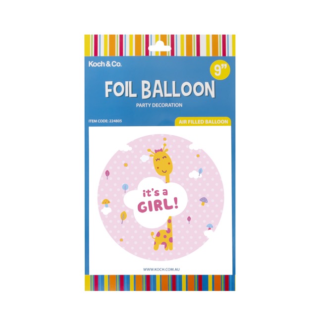Foil Balloon 9 (22.5cmD) Pack 5 Round Giraffe Its a Girl