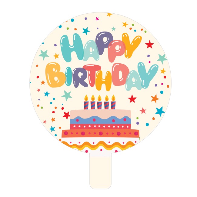 Foil Balloon 9 (22.5cmD) Pack 5 Round Happy Birthday Cake