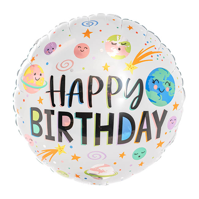 Foil Balloon 18 (45cmD) Happy Birthday Moon & Stars