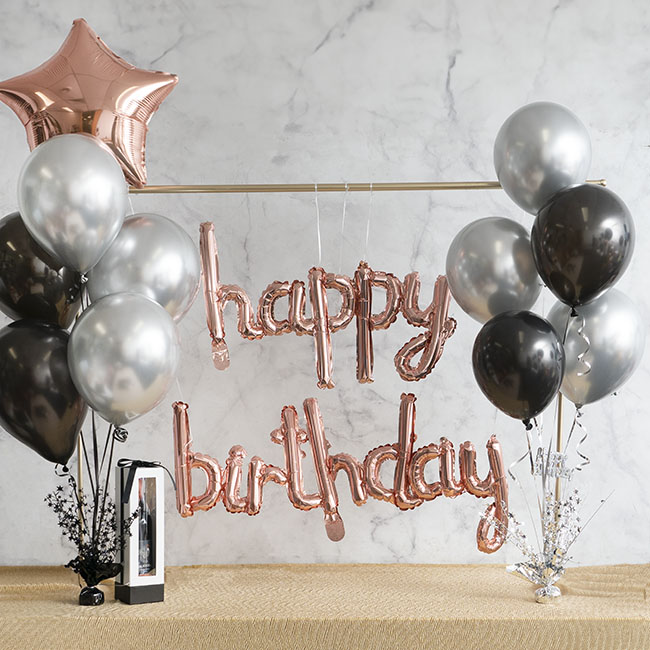 Foil Balloon Happy Birthday Rose Gold (45x85cm & 45x124cm)