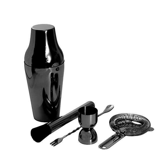 Cocktail Shaker 5PC Set Metallic Black