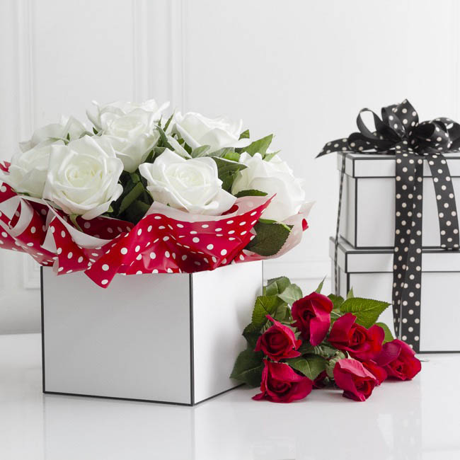 Gift Flower Box Square Silhouette White (20x15cmH) Set 3