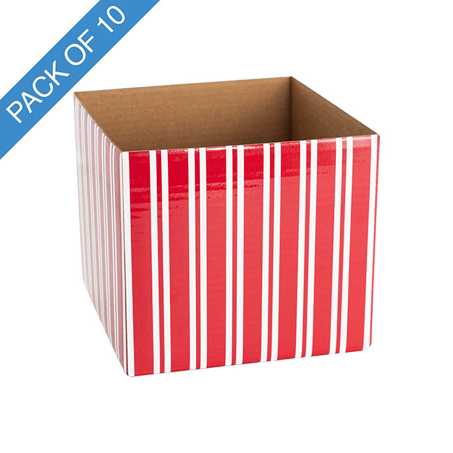 Mini Posy Box Stripes Pack 10 Red White (13x12cmH)