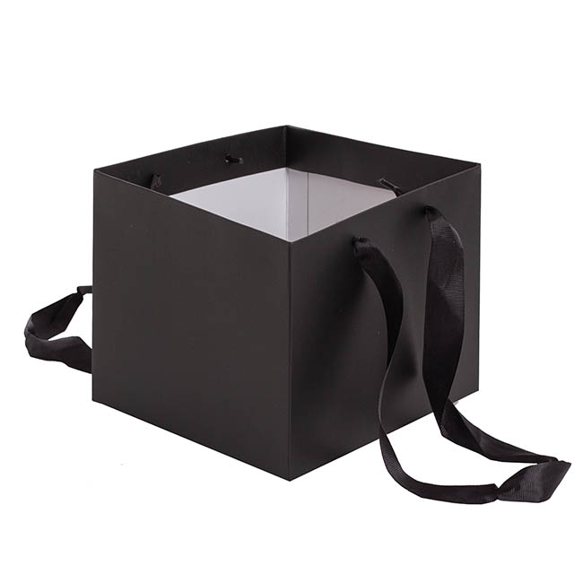 Posy Bag With Ribbon Handle Square Black (18x18x16cmH) Pk 5