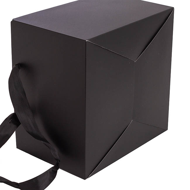 Posy Bag With Ribbon Handle Square Black (24x24x16cmH) Pk 5