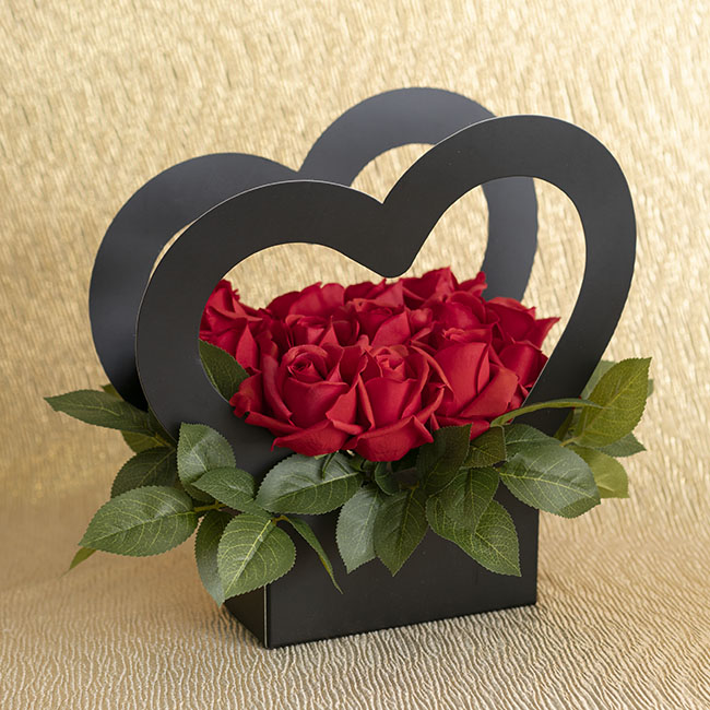 Flower Box Heart Black Pack 5 (30x7.5x30.5cm)