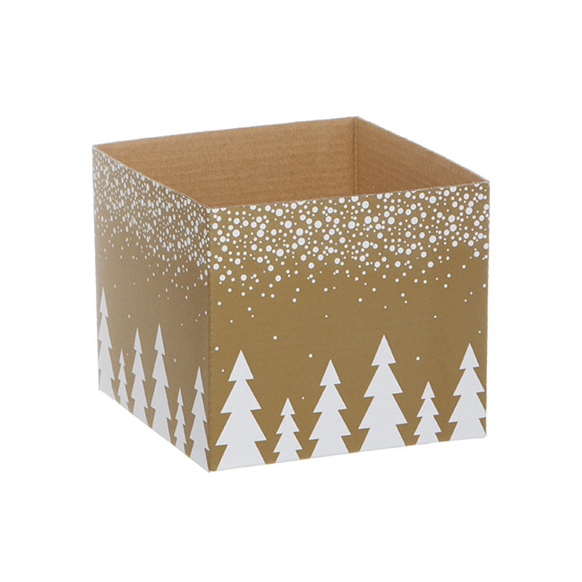Posy Box Mini Snowy Christmas Trees Gold Pack 10 (13x12cmH)