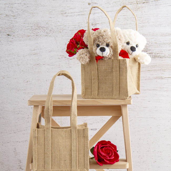 Natural Jute Posy Bag With Plastic Liner (13.5x13.5x13.5cmH)