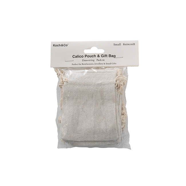 Calico Gift Bombonire Pouch Small Pack 10 Natural (8x10cmH)