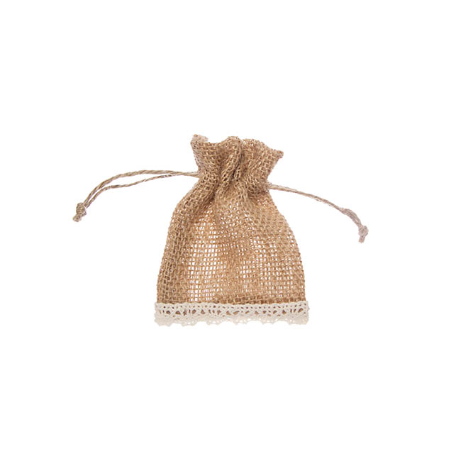 Hessian Pouch Crochet Trim Small Natural (8x10cmH) Pack 10