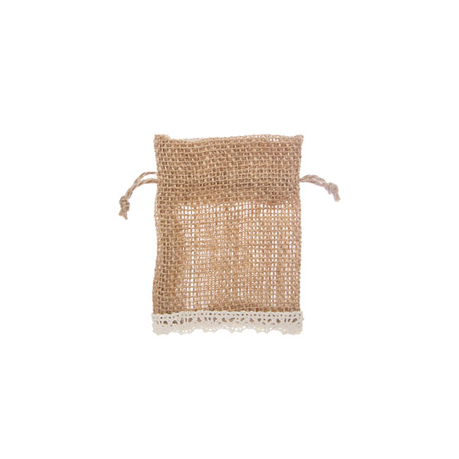 Hessian Pouch Crochet Trim Small Natural (8x10cmH) Pack 10