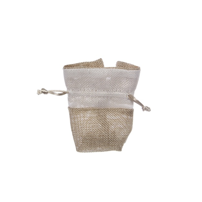 Jute Pouch with White Trim Small Natural (8x8cmH) Pack 10