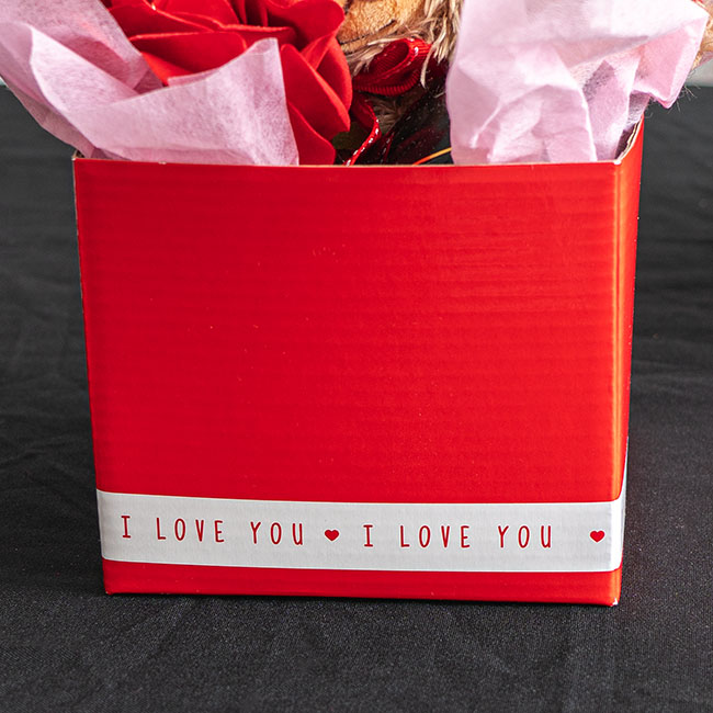 Posy Box I Love You White Border on Red Pack 10 (13x12cmH)