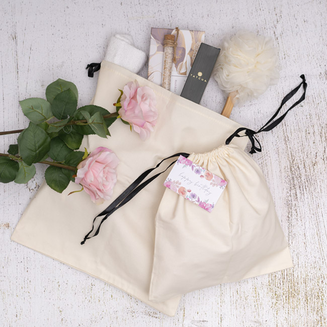 Calico Bag with Ribbon Tie White Pack 2 (30Wx30cmH)